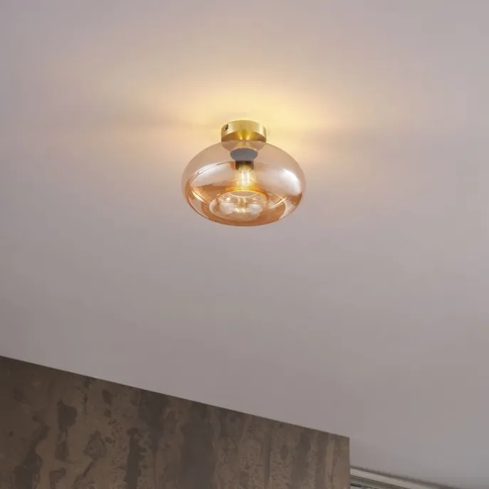 Art-Deco-Deckenleuchte Messing mit Bernsteinglas - Busa