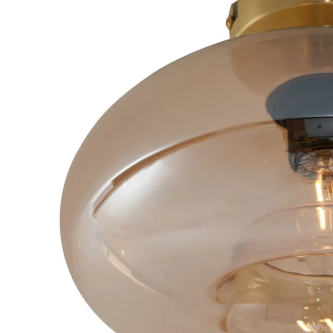 Art-Deco-Deckenleuchte Messing mit Bernsteinglas - Busa