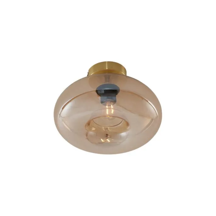 Art-Deco-Deckenleuchte Messing mit Bernsteinglas - Busa