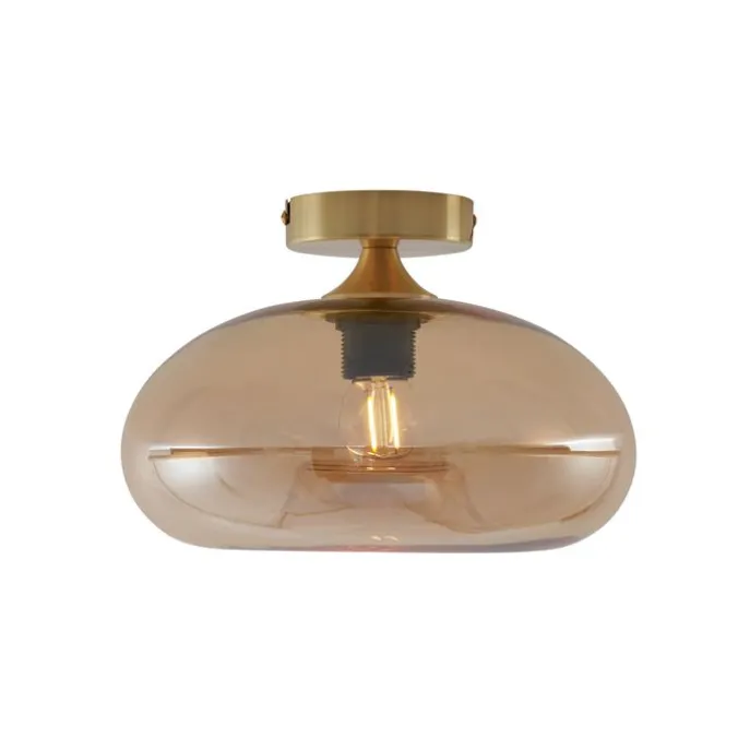 Art-Deco-Deckenleuchte Messing mit Bernsteinglas - Busa