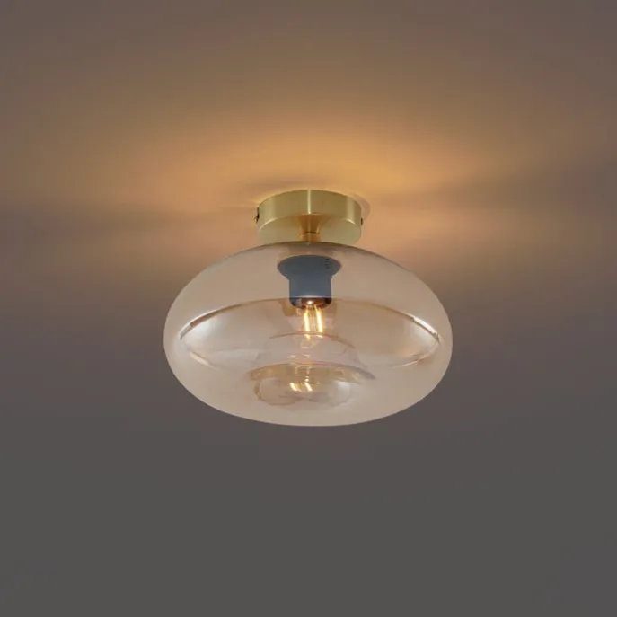 Art-Deco-Deckenleuchte Messing mit Bernsteinglas - Busa