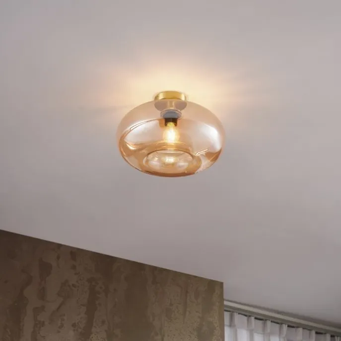 Art-Deco-Deckenleuchte Messing mit Bernsteinglas 40cm - Busa