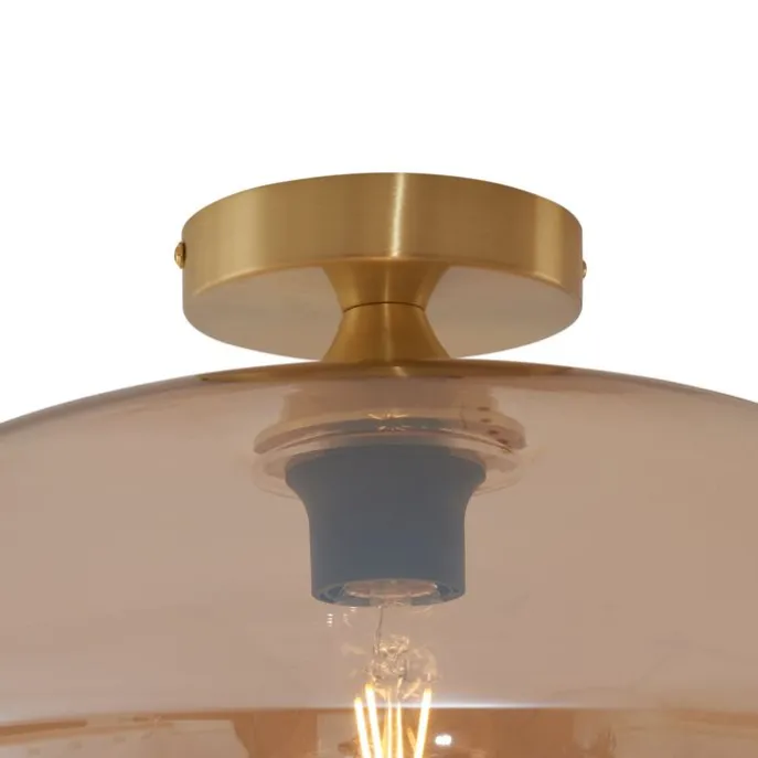 Art-Deco-Deckenleuchte Messing mit Bernsteinglas 40cm - Busa