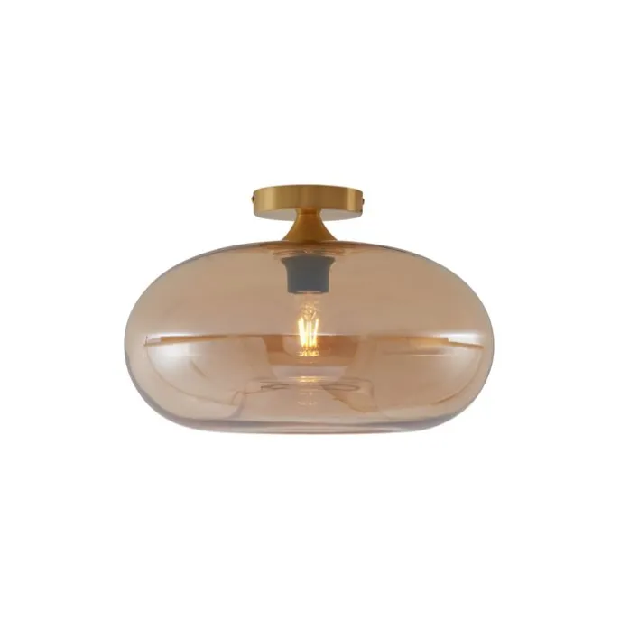 Art-Deco-Deckenleuchte Messing mit Bernsteinglas 40cm - Busa