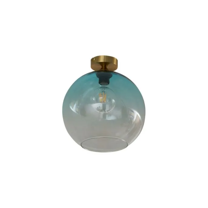 Art-Deco-Deckenleuchte Messing mit blauem Glas - Sandra