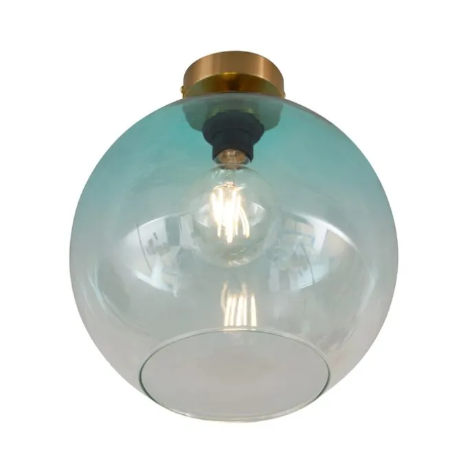 Art-Deco-Deckenleuchte Messing mit blauem Glas - Sandra