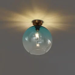 Art-Deco-Deckenleuchte Messing mit blauem Glas - Sandra