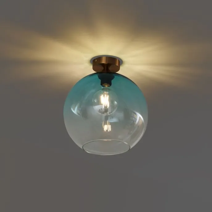 Art-Deco-Deckenleuchte Messing mit blauem Glas - Sandra