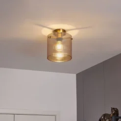 Art-Deco-Deckenleuchte Messing mit Bernsteinglas - Laura