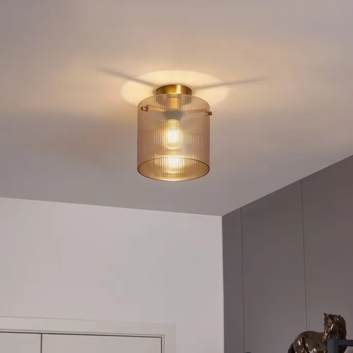 Art-Deco-Deckenleuchte Messing mit Bernsteinglas - Laura