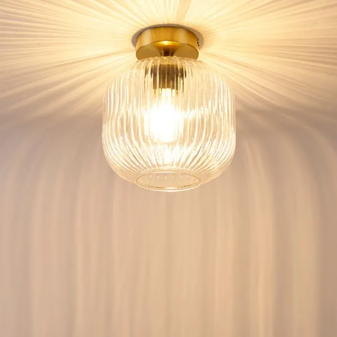 Art-Deco-Deckenleuchte Messing mit Klarglas - Karel