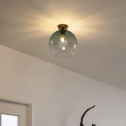 Art-Deco-Deckenleuchte Messing mit grünem Glas - Sandra