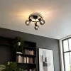 Art-Deco-Deckenleuchte schwarz mit Rauchglas 3-flammig rund - Vidro