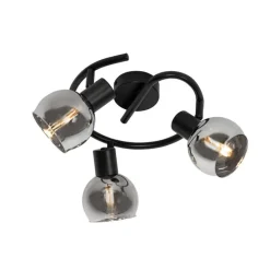 Art-Deco-Deckenleuchte schwarz mit Rauchglas 3-flammig rund - Vidro