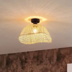 Art-Deco-Deckenleuchte Schwarz mit Naturbambus 40cm - Alka