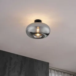 Art-Deco-Deckenleuchte schwarz mit Rauchglas 40cm - Busa