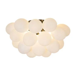 Art-Deco-Deckenleuchte schwarz mit Opalglas 6-flammig - Uvas