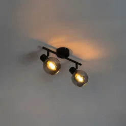 Art-Deco-Deckenleuchte schwarz mit Rauchglas 2-flammig - Vidro