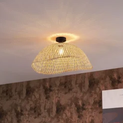 Art-Deco-Deckenleuchte Schwarz mit Naturbambus 60cm - Alka