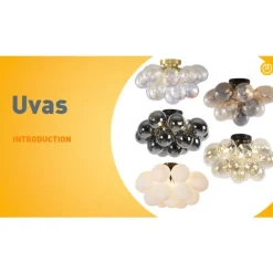 Art-Deco-Deckenleuchte schwarz mit Opalglas 4-flammig – Uvas