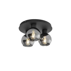 Art-Deco-Deckenleuchte schwarz mit Rauchglas 3-flammig - Vidro