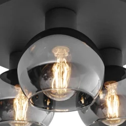 Art-Deco-Deckenleuchte schwarz mit Rauchglas 3-flammig - Vidro