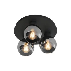 Art-Deco-Deckenleuchte schwarz mit Rauchglas 3-flammig - Vidro