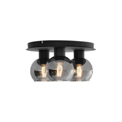 Art-Deco-Deckenleuchte schwarz mit Rauchglas 3-flammig - Vidro