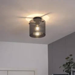 Art-Deco-Deckenleuchte schwarz mit Rauchglas - Laura