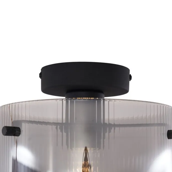 Art-Deco-Deckenleuchte schwarz mit Rauchglas - Laura