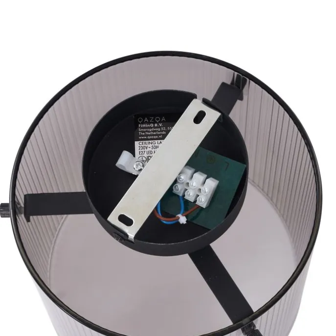 Art-Deco-Deckenleuchte schwarz mit Rauchglas - Laura