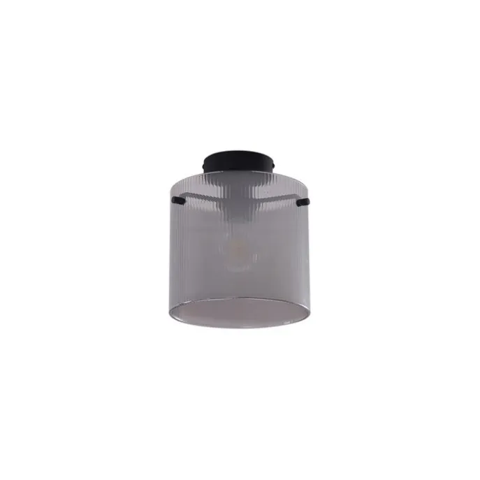 Art-Deco-Deckenleuchte schwarz mit Rauchglas - Laura