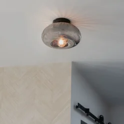 Art-Deco-Deckenleuchte schwarz mit Rauchglas - Ayesha