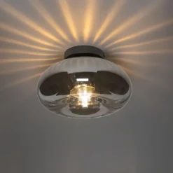 Art-Deco-Deckenleuchte schwarz mit Rauchglas - Ayesha