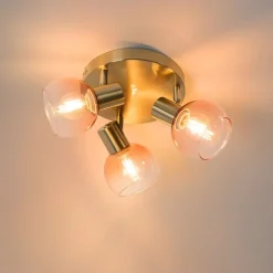 Art-Deco-Deckenstrahler Gold mit rosa Glas 3-flammig - Vidro