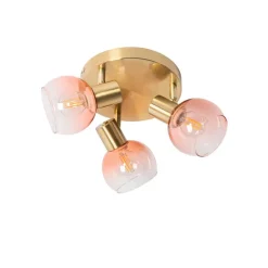 Art-Deco-Deckenstrahler Gold mit rosa Glas 3-flammig - Vidro