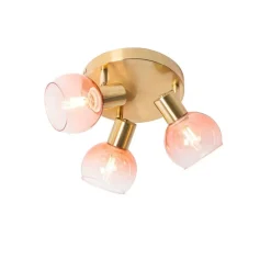 Art-Deco-Deckenstrahler Gold mit rosa Glas 3-flammig - Vidro