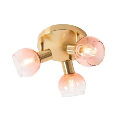 Art-Deco-Deckenstrahler Gold mit rosa Glas 3-flammig - Vidro