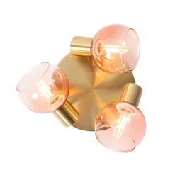 Art-Deco-Deckenstrahler Gold mit rosa Glas 3-flammig - Vidro