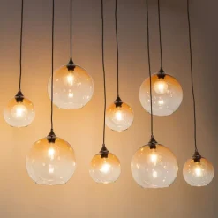 Art-Deco-Hängelampe aus Bronze mit bernsteinfarbenem Glas, 8-flammig – Sandra