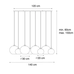 Art-Deco-Hängelampe aus Bronze mit bernsteinfarbenem Glas, 8-flammig – Sandra