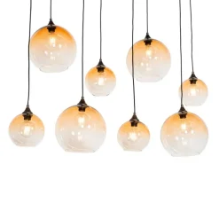 Art-Deco-Hängelampe aus Bronze mit bernsteinfarbenem Glas, 8-flammig – Sandra