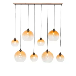 Art-Deco-Hängelampe aus Bronze mit bernsteinfarbenem Glas, 8-flammig – Sandra