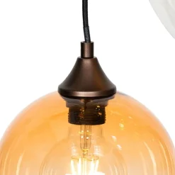 Art-Deco-Hängelampe aus Bronze mit bernsteinfarbenem Glas, rund, 7-flammig – Sandra