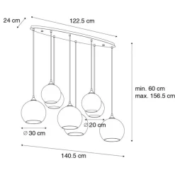 Art-Deco-Hängelampe aus dunkler Bronze mit bernsteinfarbenem Glas, oval, 8-flammig – Sandra