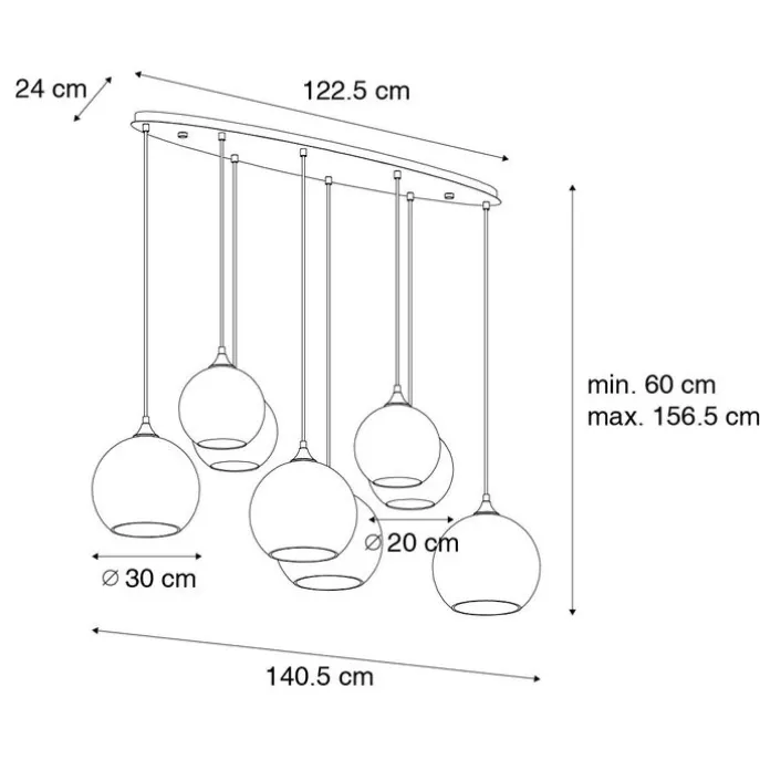 Art-Deco-Hängelampe aus dunkler Bronze mit bernsteinfarbenem Glas, oval, 8-flammig – Sandra