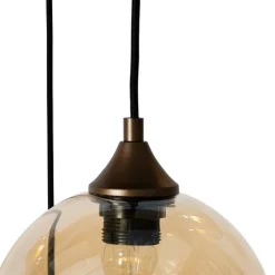 Art-Deco-Hängelampe aus dunkler Bronze mit bernsteinfarbenem Glas, oval, 8-flammig – Sandra