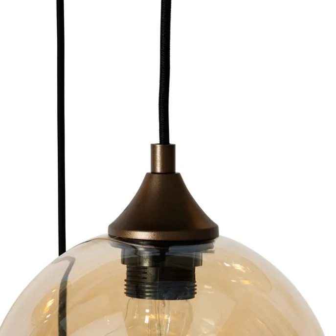 Art-Deco-Hängelampe aus dunkler Bronze mit bernsteinfarbenem Glas, oval, 8-flammig – Sandra