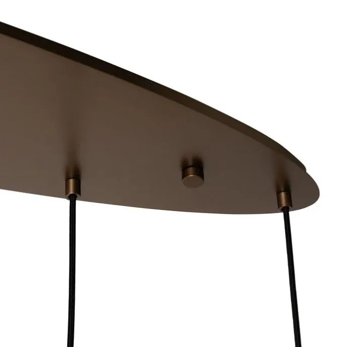 Art-Deco-Hängelampe aus dunkler Bronze mit bernsteinfarbenem Glas, oval, 8-flammig – Sandra