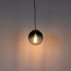 Art-Deco-Hängelampe aus Messing mit ozeanblauem Glas 20 cm – Pallon
